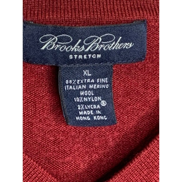 Brooks Brothers Men's Sweater Red Italian Merino Wool V-Neck Pullover Size XL - Picture 2 of 8